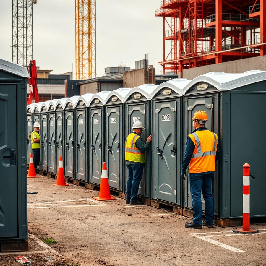 Portable toilets at construction site
