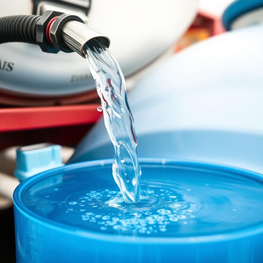 Clean water pouring into storage tank